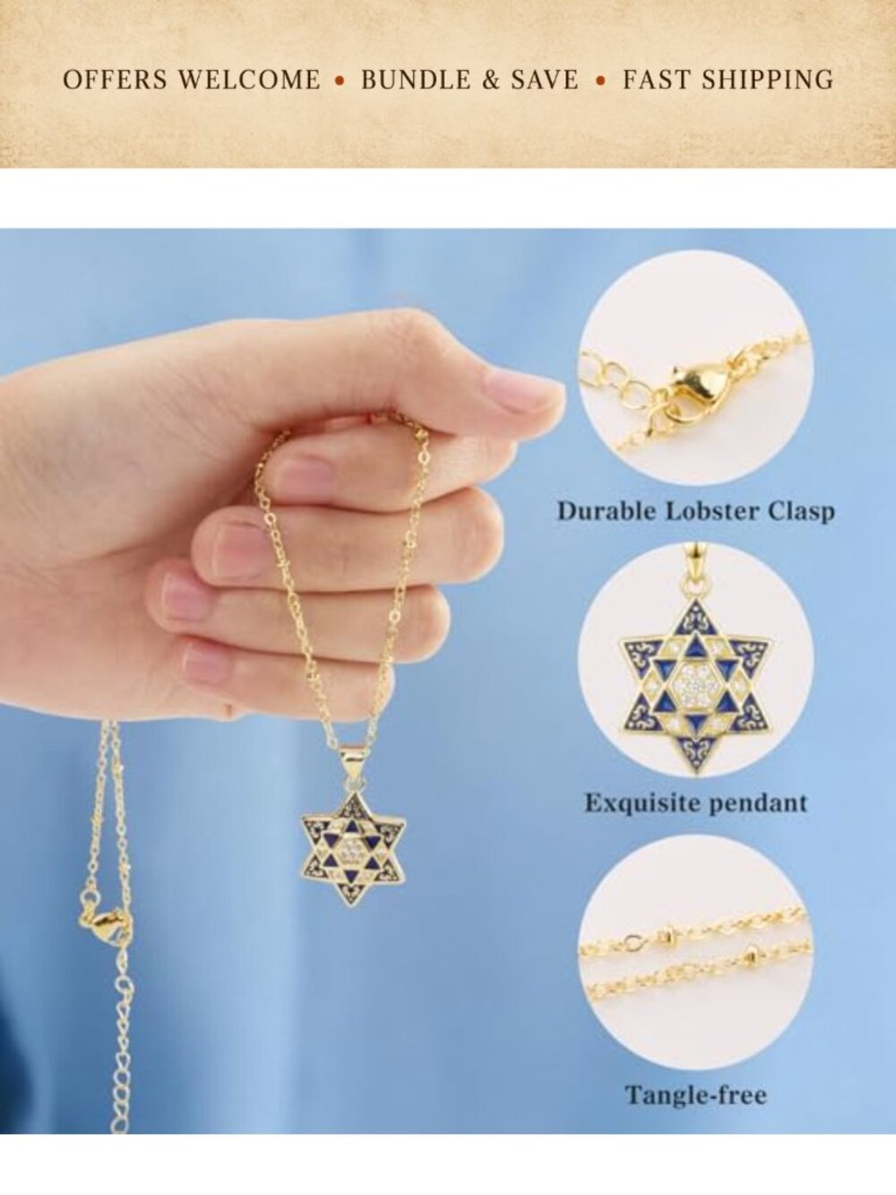 Star of David Necklace Gold Plated Hexagon Chain Jewish Pendant Gift - Picture 2 of 6